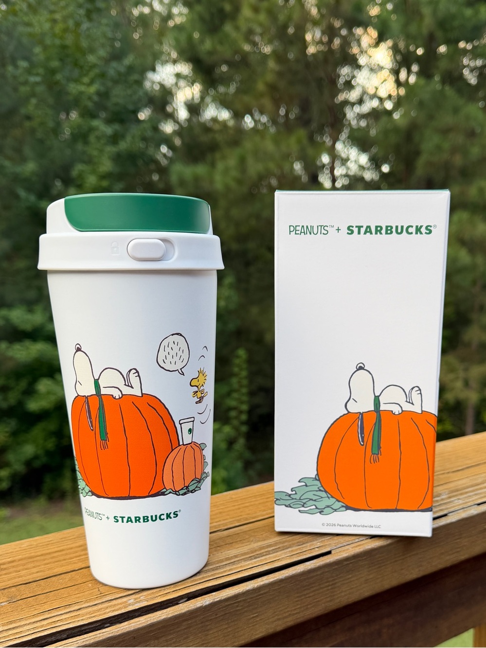 NIB Starbucks Peanuts Snoopy Great Pumpkin Stainless Steel Tumbler 16oz White